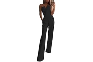 shownicer Femmes Combinaison Jumpsuit Élégant Paillettes Sans manches Playsuit Couleur Unie Long Pantalon Cocktail Soirée Cérémonie Romper
