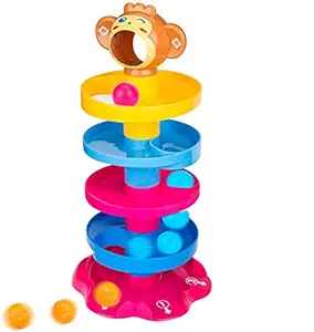 wirescorts 5 layer ball drop and roll swirling tower for baby and toddler development educational toys | stack, drop and go ball ramp toy set includes 3 spinning acrylic activity balls- Multi color