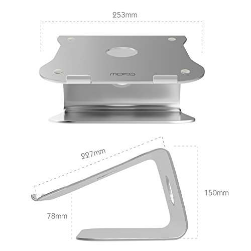 MoKo 12-17 Zoll Laptop Kühler Ständer – Universal Aluminium Notebook Cooler Desktop Halterung Kühlpad Kühlmatte für Apple MacBook, MacBook Pro, Surface Book, Laptop, Notebook, Silber - 9