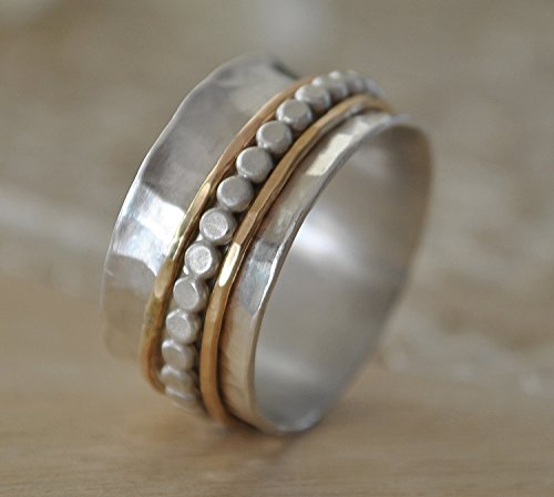 14K Gold Filled and Sterling Silver Wide Band Spinner Ring