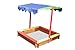 Produktbild schöner Sandkasten aus Holz mit farbigen Sitzbrettern und Dach B118 x T118 x H120 cm