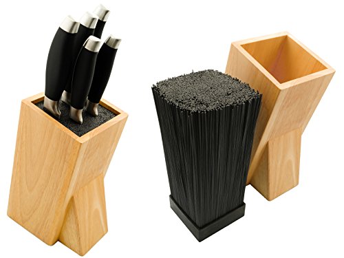 Universal Messerblock | abnehmbarer Kunststoffborsten Einsatz | Unbestückt Ohne Messer | Holz | LW-57