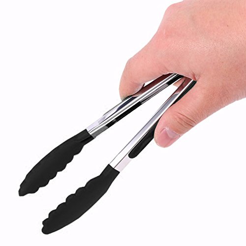WOSON 5Pcs BBQ Grill Zubehör Set – 4x Silikon Backpinsel / Grillpinsel (21*3.5cm) + 1x Küchenzange / Grillzange aus Edelstahl mit Silikon 27cm für Kochen, Grillen, Backen und Servieren - 8