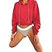 Produktbild Damen Rot Hoodie Sweatshirt Sonnena Mode Oversize Cropped Pullover Einfarbig Sport Kurz Kapuzenpulli Tops Bluse Frauen Schöne Basic Langarm Oberteile Freizeit Langarmshirt