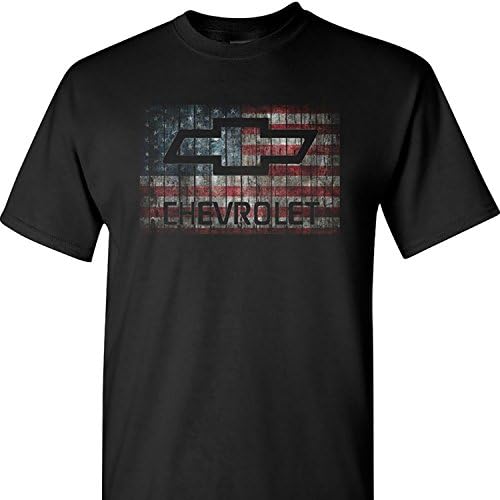 TAILAD Chevy Chevrolet With American Flag on a Black T Shirt