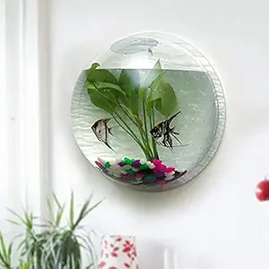 Wall Mounted Hanging Aquarium Transparent Acrylic Fish Bowl Fish Tank Flower Plant Vase Home Decoration (Inside The Box No Stone & Flower)
