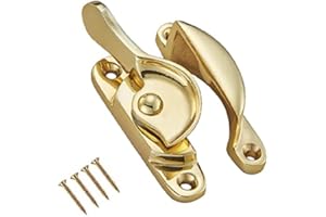TERF® Traditional Vintage Polished Brass Sash Window Lock Catch Latch Fitch Fastener With Fixing Screws For Wood Aluminium UPVC Vinyl Frames - Pack of 1