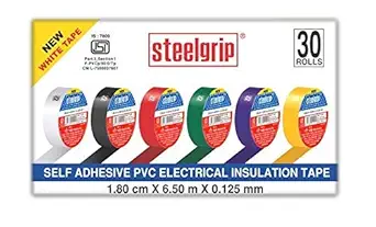 Pioneer Toolkraft Steelgrip - Self Adhesive PVC Electrical Insulation Tape - 1.8 Cm X 6.50 M X 0.125 mm - Black Color, Set Of 30 Pcs