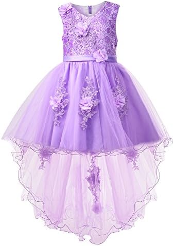 OKIDSO Girls Cute Dress With Trailing,Princess Dress For Party,Bridesmaid,Birthday,Size 3-8 Years,Violet (4-5 years old)