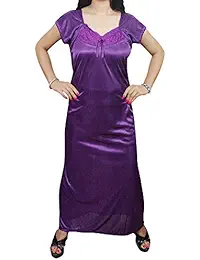 Indiatrendzs Women Satin Sexy Hot Nightwear Purple 2pc Nighty Set With Free Size Overcoat