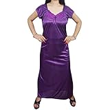 Indiatrendzs Women Satin Sexy Hot Nightwear Purple 2pc Nighty Set With Free Size Overcoat