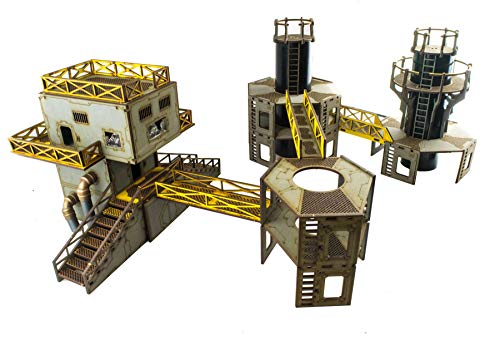 War World Gaming Industry of War Pre-Painted Refinery 2 & Power Service Tower - 28mm Sci-Fi Wargaming Terrain Model Diorama