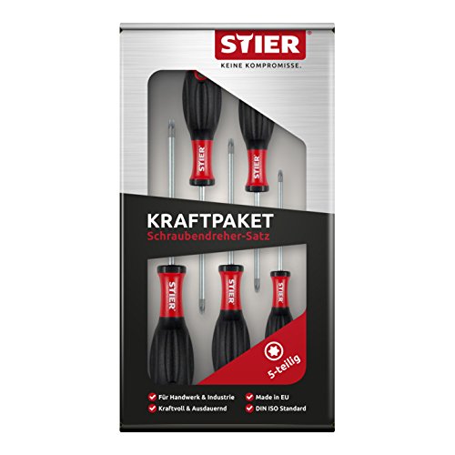 STIER Kraftpaket Schraubendreher-Satz I Torx-Schraubendrehern mit 3K-Kraft-Griff I 5-teilig, TX 10 - TX 30