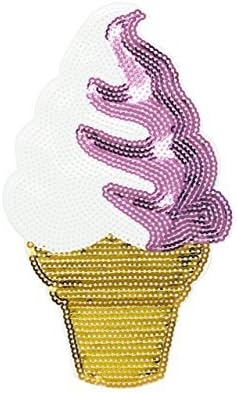 iDecoz Peel And Stick Sequin Sticker Patch / Patch Your Denim Jeans Jacket Clothing Handbag Luggage Shoes Hats Laptops Phones Lockers Notebooks &amp; Anything Else You Can Think of (Ice Cream Cone Large)