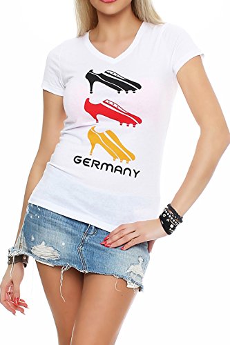 Damen Fanshirt EM WM T-Shirt Deutschland Trikot High Heels, Größe:XL, Farbe:Weiß