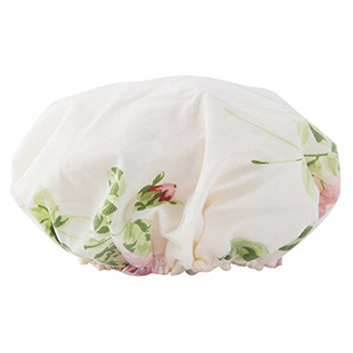 Double Layers Bathing Hat Waterproof Shower Cap Bath Cap Printing Beige