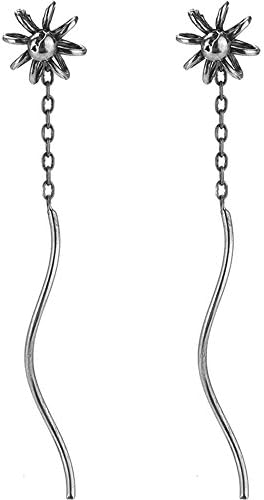 Luckyfree 925 Pure Silver Ear-Wire Long Earrings Simple Ears Waves Ear Fall Girl