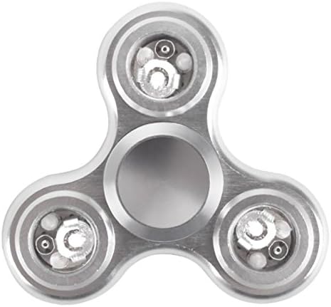 EVST Metal Fidget Hand Spinner Stress Reducer Durable EDC Kids Youngsters Adults Toy Super Long Spinner Time Great For ADHD Anxiety Autism (Tri Fidget with LED Light (dia. 6.5cm) (Silver)