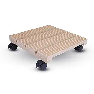 Sharpex Wooden Plant Stand | Planter Trolley Rolling Tray Coaster | Trolley Heavy Duty Wheels Flower Pot Trolley | 4 Moving Wheels Plant Trolley - Beige