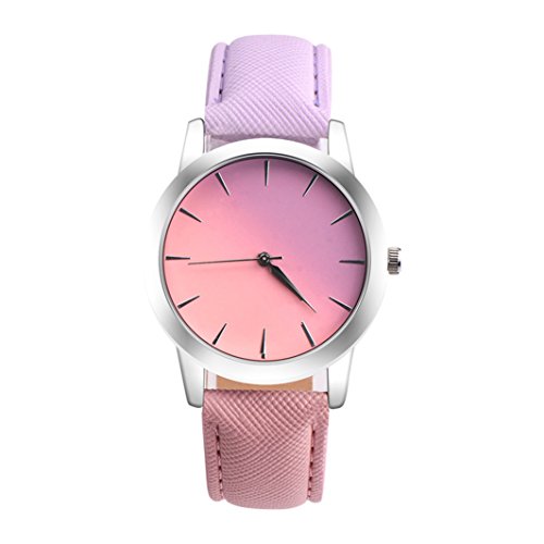 Preisvergleich Produktbild Flybuild, Analoge Armbanduhr für Damen, mit Quarzuhrwerk und Kunstlederband, Zweifarbig, Legierung, Pink + Purple, Einheitsgröße