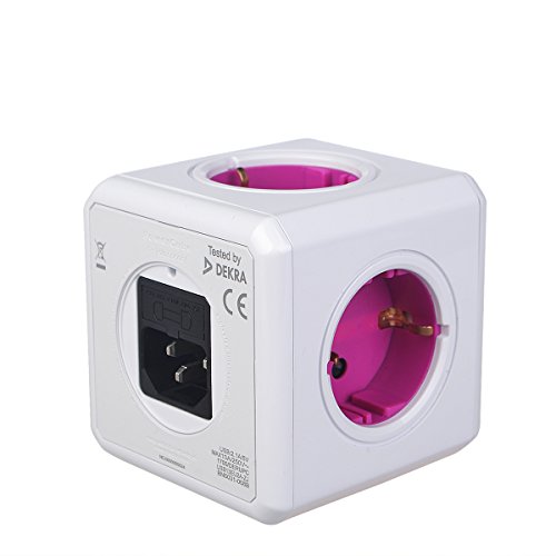 allocacoc PowerCube 1810/deru4p 4 Port Cube quadratisch Steckdose mit 4 Jacks, 2 Schnittstellen USB Steckdosen ELECTRIQUE Ladekabel 4 Wechsel der Plugs für Laptop iPhone 6 6S Samsung Galaxy S3 S4 S6 Drucker iPod Nano die Leser MP3 Kamera Kamera etc (Rosa) - 5