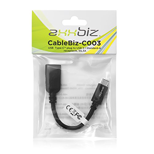 Axxbiz® CableBiz-C003B USB 3.1 Type-C (USB-C) auf USB 3.1 Type-A Female Kabel – SuperSpeed – 3A, bis zu 5Gbps – 15 cm – Schwarz - 5