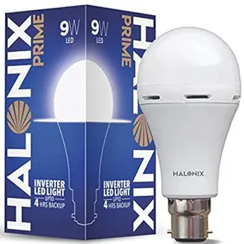 Halonix Prime 9W Inverter LED Emergency Light Bulb B22, 1 Year Replacement Warranty, ISI Certified Bulb for Home, Office, Shops, 4 Hours Backup, Automatic On/Off, Rechargeable AC/DC, White, Indian, 2