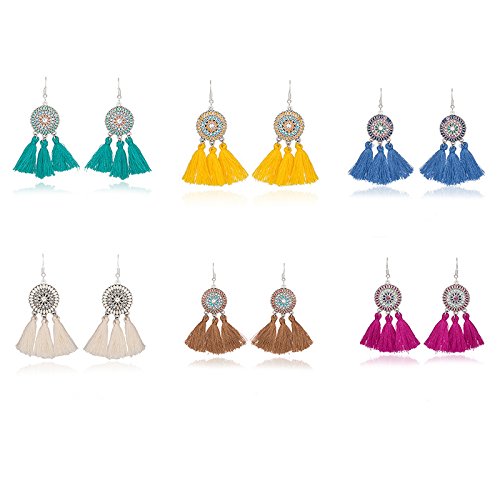 Cdet Boucles d'oreilles longues tendance pendantes Boucles d'oreilles pompon uniques boucles d'oreilles simples (Jaune+Secteur)
