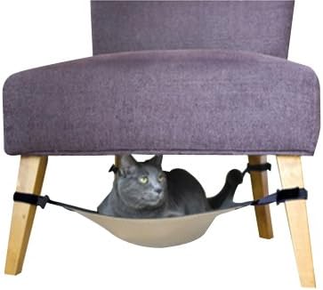 Shopready Cat Hanging Hammock Under Chair Lounge with Adjustable Velcro Pet Bed Mat - Beige(Small)