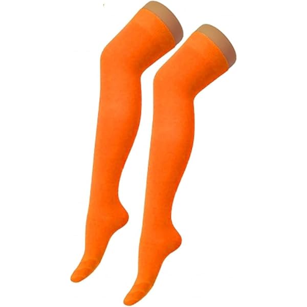 Meisjes Over De Knie Effen Sokken, Vrouwen Plain Over De Knie Hoge Sokken Katoen Rijke Dij Sokken Been Warmer Womens Casual Dij Hoge Sokken, Oranje, One size