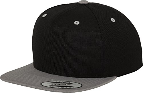 FlexfitYupoong Unisex Kappe Classic Snapback 2-Tone, zweifarbige blanko Cap mit geradem Schirm, One Size Einheitsgröße für Männer und Frauen, Farbe cha/blk