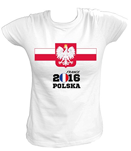 Artdiktat – EM 2016 Polska Fan T- Shirt für Damen Herren Kinder und Babys – Trikot Ersatz – inkl. Wunschname und Nummer EM 2016 Frankreich Damen Größe M, weiß