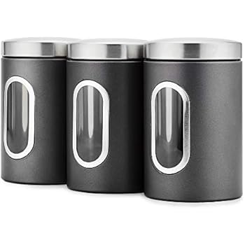 Stardis Vorratsdosen 3er Set 1,9 Liter - Metalldosen Mit Sichtfenster Grau