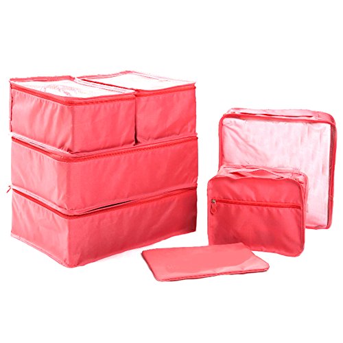 Ewparts 7 Pack Travel Packing Organisers Set, Packing Cubes Essential Bags Travel Storage for Clothes Suitcase Luggage Storage Laundry Bags (Watermelon)