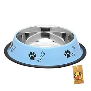 Foodie Puppies Stainless Steel Paw Bone Printed Food Water Feeding Bowl for Dogs & Puppies (Medium, 700ml, Sky Blue)