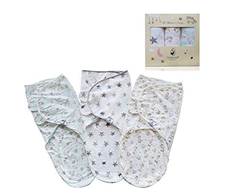 Baby Pucksack für Neugeborene - Fastique Kids® Wickeltuch aus 100% Baumwolle - Wickeldecke für Säuglinge - Schlafsack weich und kuschelig - 3er Pack