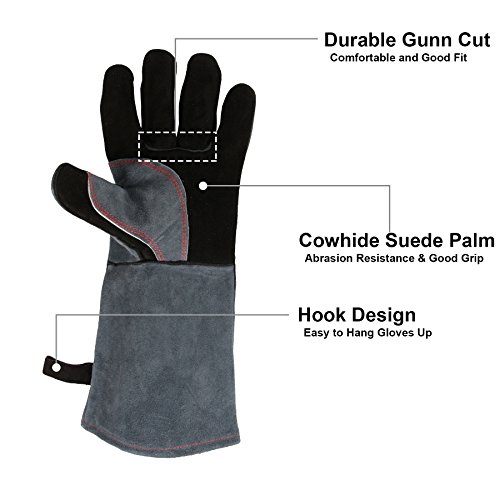 OZERO 932° Ultra Extreme Hitze Grill Handschuhe für Raucher, Backofen & Outdoor Grill Schweißhandschuhe Leder BBQ Grillgloves - 3