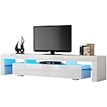 TV Cabinet, Funime High Gloss White TV Unit Stand-189cm-LED RGB Lights-Dual Drawers-Modern Design-Home Furniture