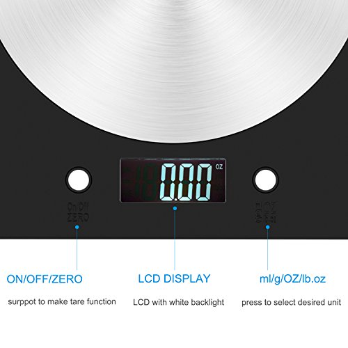 Amir Digitale Küchenwaage, Küchenwaage, Multifunktionelle Professionelle Präzise Digitale Küchenwaage, Haushaltswaage, Hohe Präzision auf bis zu 1g (5kg Maximalgewicht) Schwarz mit Edlen Design - 5