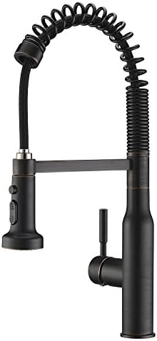 Delle Rosa Solid Brass Commercial Style Faucet Single Handle Pause Function Pull Out Sprayer Kitchen tapst, Oil Rubbed Bronze Pull Down Kitchen Sink Taps