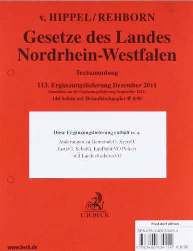 Gesetze des Landes Nordrhein-Westfalen 113. Ergänzungslieferung: Rechtsstand: 1. Dezember 2011