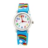 Analog Kinderuhr für Jungen und Mädchen, süße wasserdichte Lernuhren für Kinder, 3D Kinderlernuhr Cartoon-Armbanduhr für Kleinkinder, das beste Geschenk für Kinder blauer regenbogena – von ARPDJK