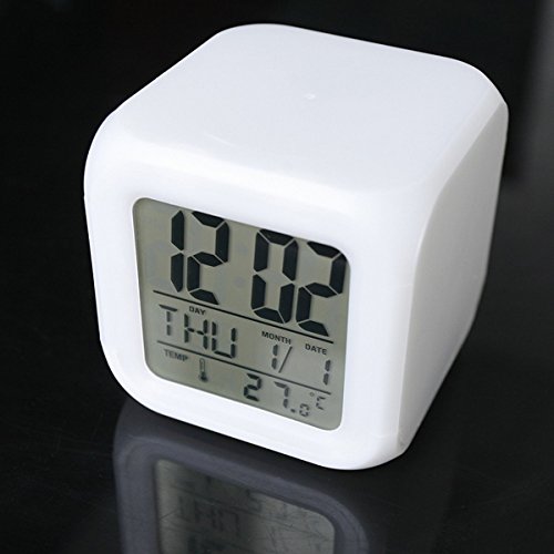 Cadillaps LED Wecker Tischuhr Mit 7 Farbe Temperatur Kalender Multionnal Uhr - 7