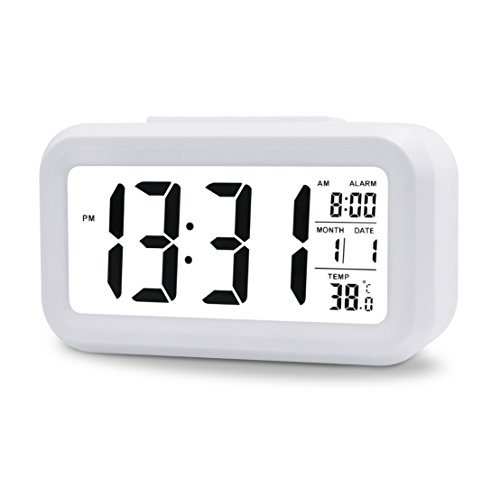 Kings & Queens LCD Wecker Mit Datums-Anzeige, Wiederholter Schlummerfunktion, Sensorlicht Und Nachtlicht, Intelligent, Simpel Und Leise, 13 cm - Weiss