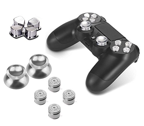 Preisvergleich Produktbild PhoneStar Sony Playstation 4 Dualshock 4 Controller Buttons Aluminium Kappen Ersatzteile Zubehör Thumbsticks Tasten Steuerkreuz für PS4 - silber