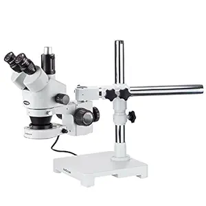 AmScope SM-3TZ-80S Professional Trinocular Stereo Zoom Microscope, WH10x Eyepieces, 3.5X-90X Magnification, 0.7X-4.5X Zoom Objective, 80-Bulb LED Ring Light, Single-Arm Boom Stand, 90V-265V