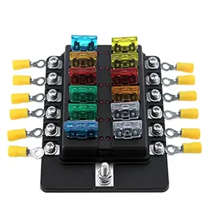 Haibing 12 Way Blade Fuse Box Holder Fuse Blocks with Red LED Indicator 10Pcs Fuses 10Pcs Terminals for Car Boat Marine Caravan Truck 12V 24V