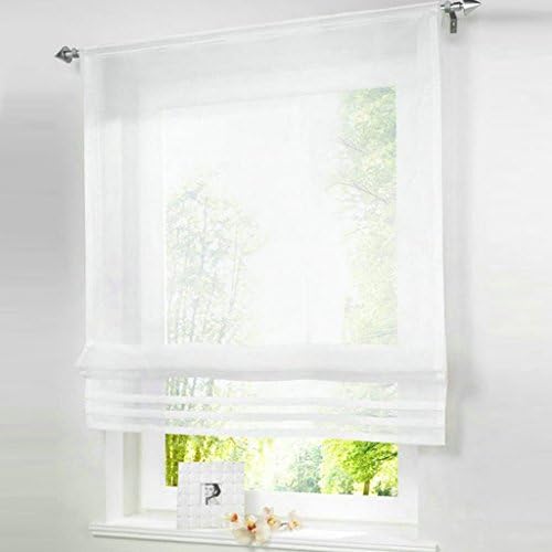 Yujiao Mao Semi Sheer Roman Blinds Slot Top Window Curtains Shades, White 140x155cm