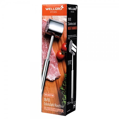 WELLGRO® Fleischklopfer 26 cm – Edelstahl 18/10 – Fleischhammer – Schnitzelklopfer – Steakhammer – Küchenhelfer - 4