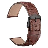 WOCCI Alligator Uhrenarmband 22mm Leder mit Schwarzer Schnalle, Ersatz Armband Zubehör (Braun)